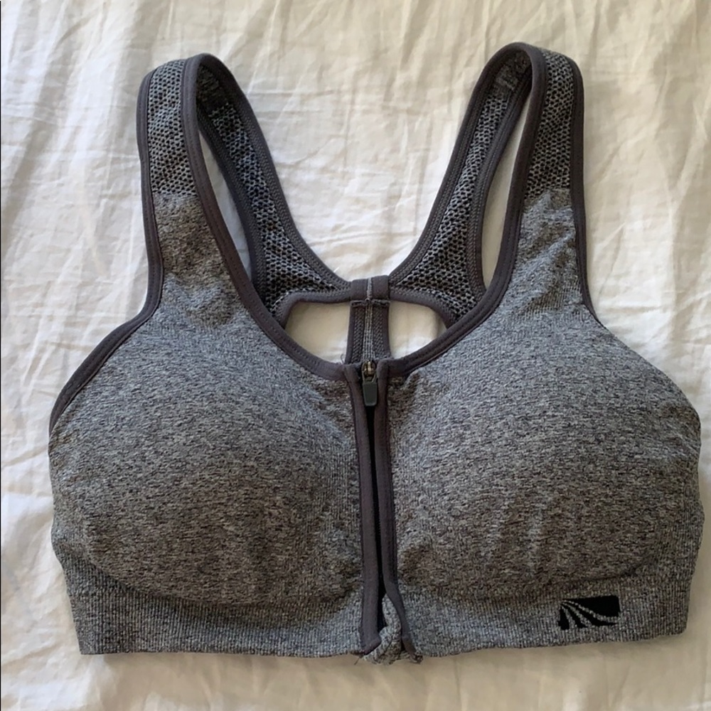 Grey sports bra with front zipper